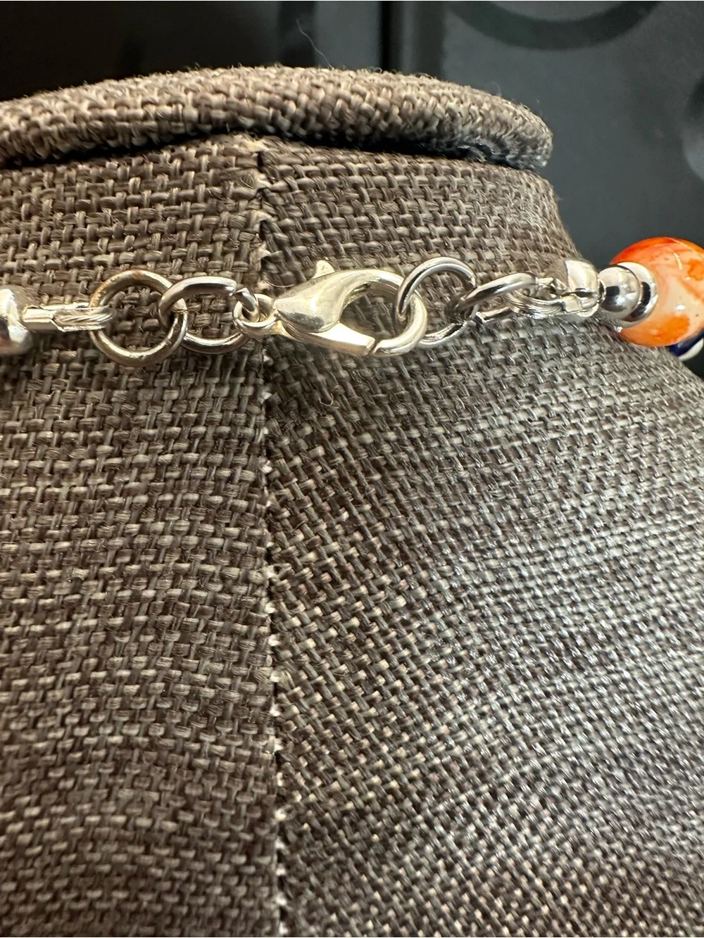 Freshwater Pearl Necklace with Orange and Navy Accents
